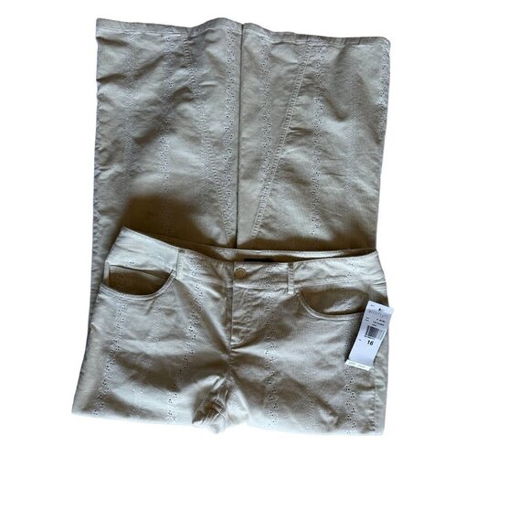 Womyn Pants Women's Thin Corduroy Size 16 Eyelet Cutouts 5 Pocket Cream NEW - Picture 3 of 10